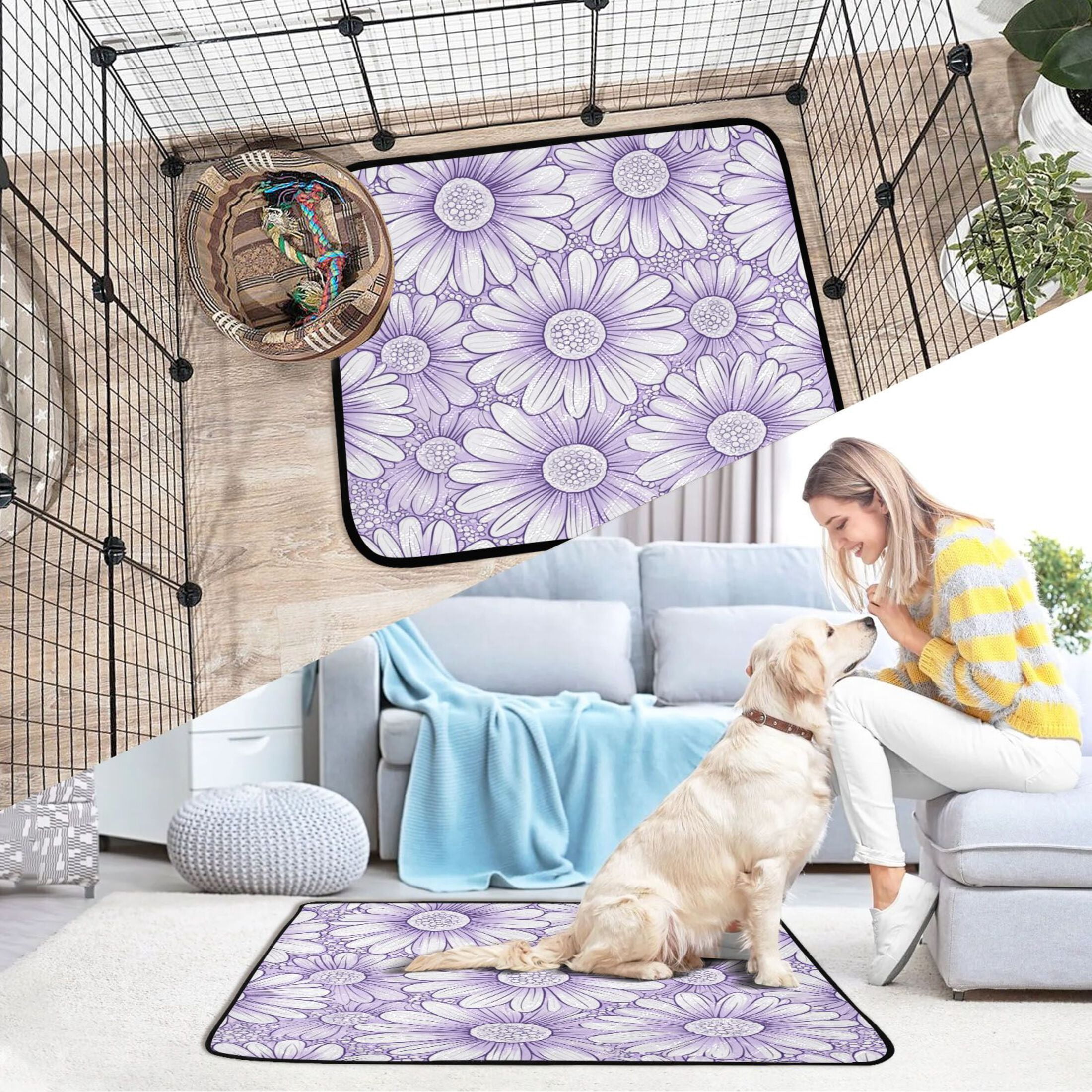 Qxltty A Pattern with Pale Purple Daisies Cat litter Pads Pet Set of 2 Diaper Mats Center Anti-leakage Layer Absorbent Soft and Comfortable