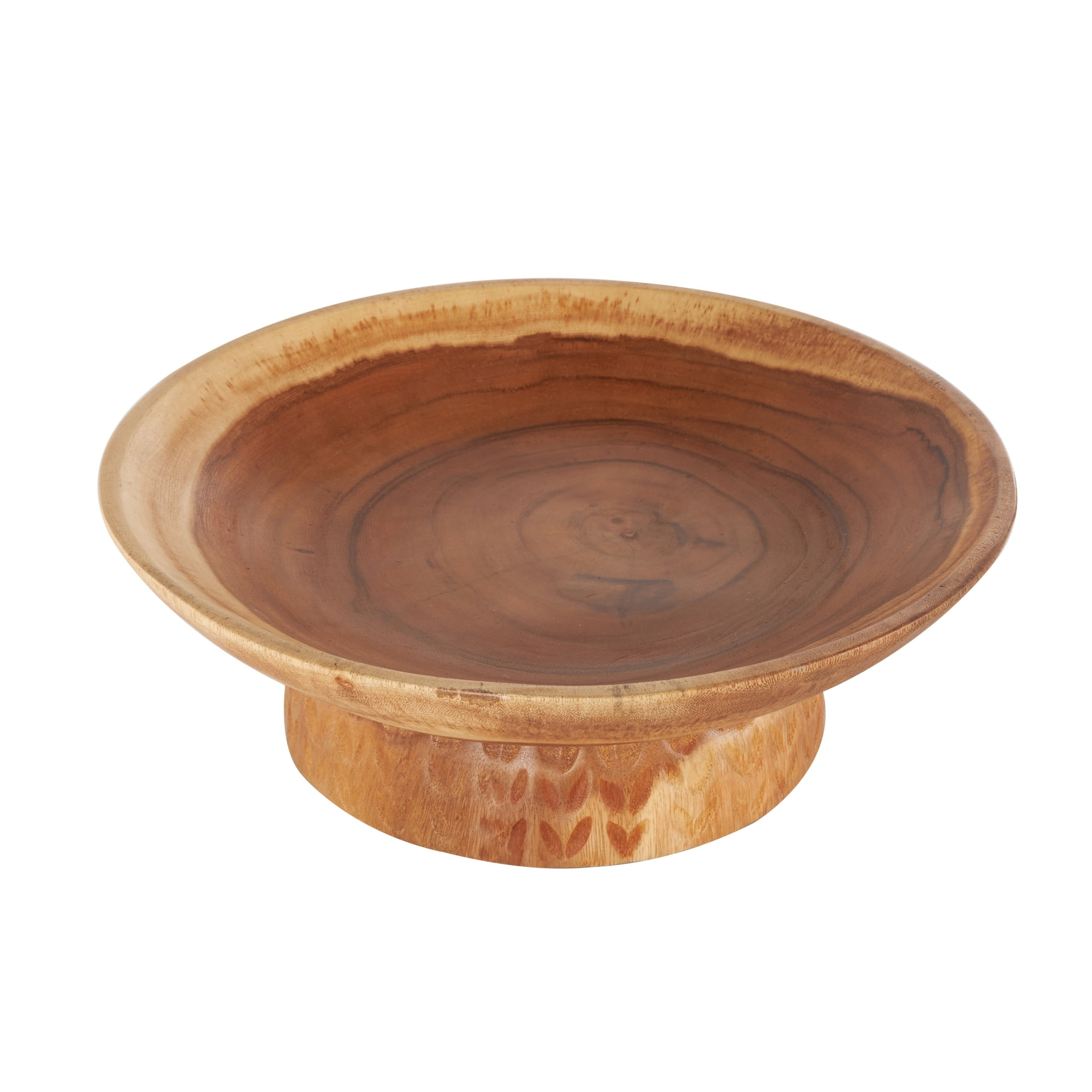 DecMode 17" Handmade Round Brown Teak Wood Decorative Bowl with Elevated Base