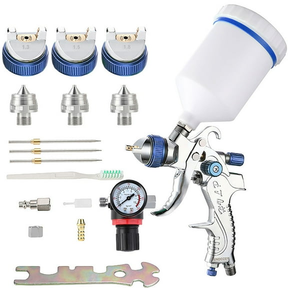 ENDOZER Professional HVLP Spray Gun Set Gravity Feed Air Spray Gun with 1.3, 1.5, 1.8mm Nozzles, 20 oz, 600cc with Gauge for Auto Paint, Primer, Clear/Top Coat & Touch-Up