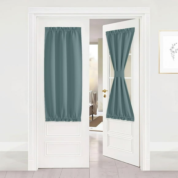 shiyou-Blackout Door Curtain, French Door Blinds for Privacy, Thermal Insulated Window Curtains for Patio, Front Glass Sidelight Curtain with Tieback, Greyish Blue, W25 x L50, 1 Panel