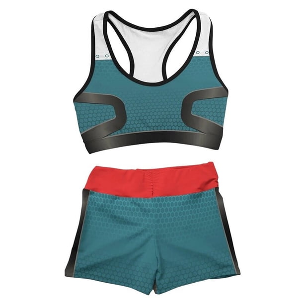 Anime My Hero Academia Cosplay Costume Midoriya Izuku Deku Gym Sport Workout Running Short Bra Yoga Suit Tracksuit Fitness heqiyong LED