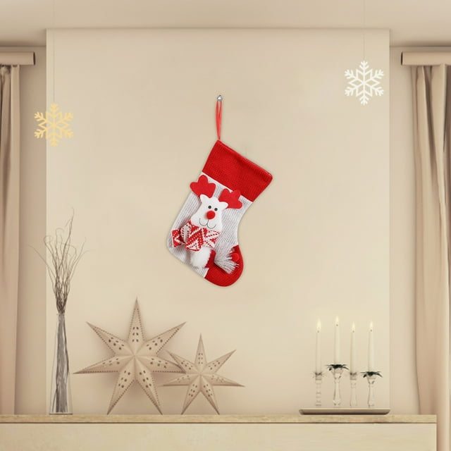 Adorno Para Árbol De Navidad Colgante De Dibujos Animados Tejido Hombre De Nieve Calcetines Navideños Bolsa Para Fiestas Infantiles Bolsa Para Caramelos