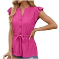 thumbnail image 3 of WREESH Women's Stripe V-Neck Cap Sleeve Tunic Dressy Casual Summer Eyelet Top Hot Pink, 3 of 5