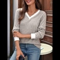 thumbnail image 4 of Camisas de Larga con Cuello en V y Bloques de Color para Mujer: Suéteres Túnica Ligeros Informales de Otoño, Conjuntos de Moda. Caqui XXL, 4 of 10