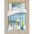 thumbnail image 1 of Airport Duvet Cover Set Twin Size, Cartoon of People in Waiting Lounge View from Terminal with Landing Planes Print, Decorative 2 Piece Bedding Set with 1 Pillow Sham, Multicolor, by Ambesonne, 1 of 3