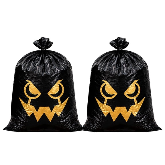 Halloween Yard Bags, 2PCS Black Leaf Bags with Funny Expressions, Outdoor Lawn Storage Decor with Ties