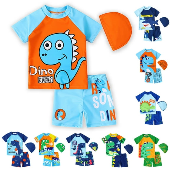 URMAGIC URMAGIC 1-7T Toddler Baby Boys Short Sleeve Rash Guard Trunks Two Pieces Dinosaur Shark Swimsuit with Hat