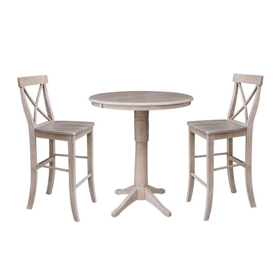 36" Round Extension Dining Table 40.9"H With 2 X-Back Barheight Stools