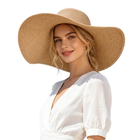 Uobin Womens Wide Brim Straw Hat Big Floppy Foldable Roll up Cap Beach Sun Hat UPF 50 UV Protection for Beach&Outdoor Travel