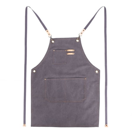 

Canvas Cook Apron Barista Bartender Chef Hairdressing Apron Catering Uniform Work Wear Anti-Dirty Overalls(Dark Gray)