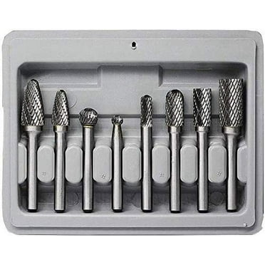 Skywee Carbide Burr Set 1/4 Inch Shank Diameter Double Cut Rotary Files Metal Grinding Polishing Carving Tool Drill Bits for Die Grinder Kits 8pcs