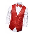 thumbnail image 4 of Chaleco de lentejuelas para hombre, ajustado, con botones brillantes, a la moda, para fiestas rojo, 4 of 5