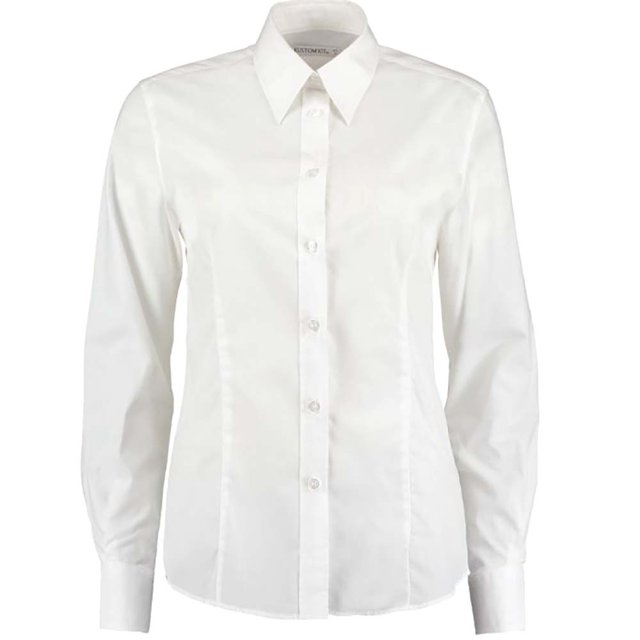 Kustom Kit- Camisa de trabajo de manga larga para mujer (Blanco)