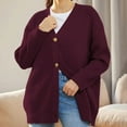thumbnail image 4 of Women'S Stripe Sweaters Oversized Button Sweaters V Neck Loose Knit Outerwear, 4 of 7