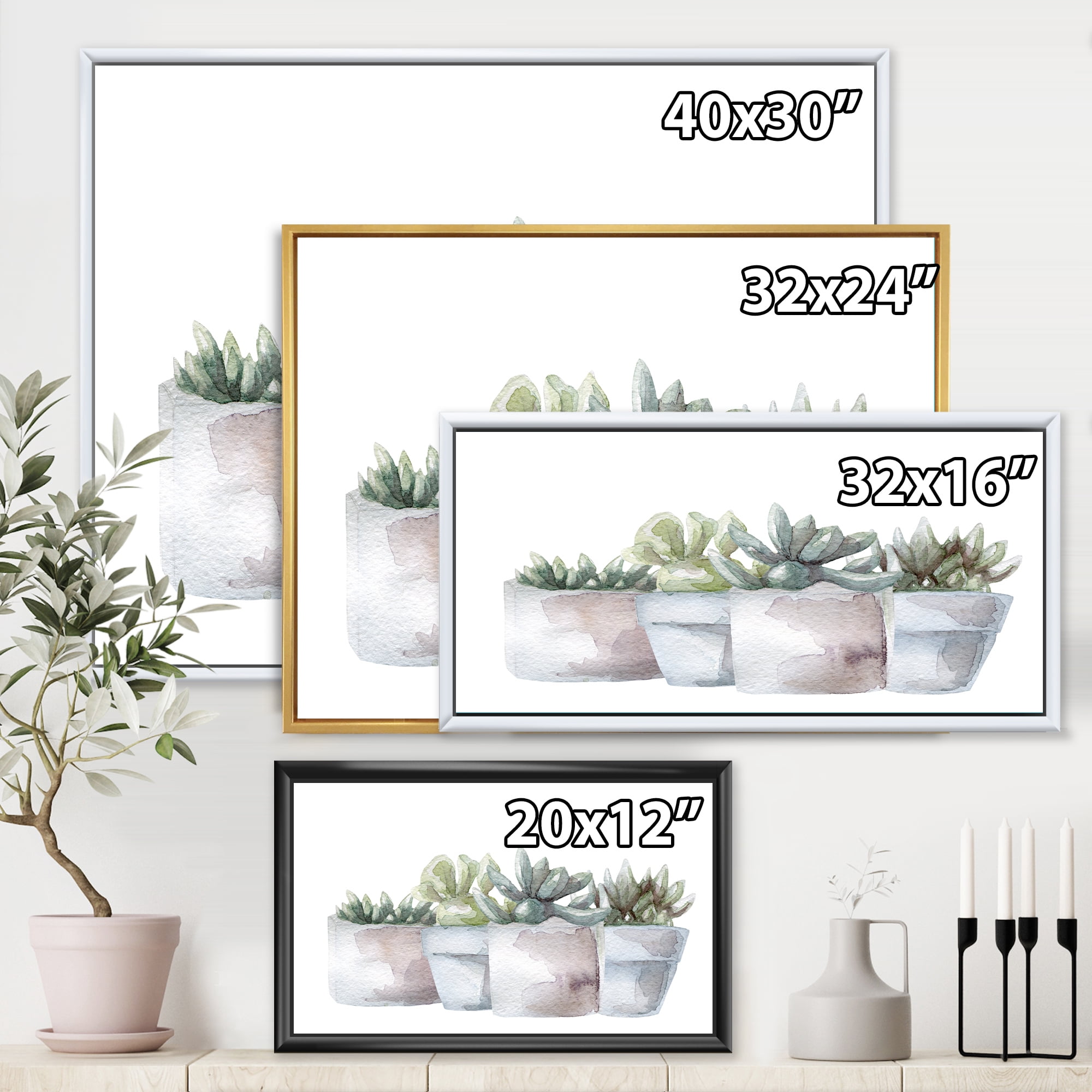 Designart 'Succulent and Cactus House Plants III' Farmhouse Framed Canvas Wall Art Print