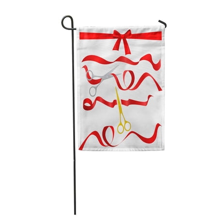 SIDONKU Metal Chrome and Golden Scissors Cutting Red Silk Ribbon Garden Flag Decorative Flag House Banner 12x18 inch