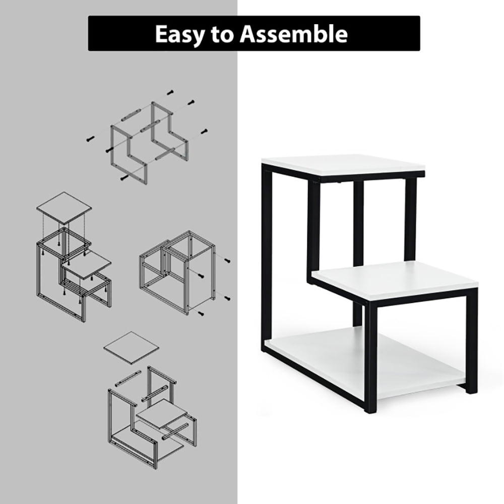 Finihen End Side Table, 3-Tier Ladder-Shaped Chair Side Table with Storage Shelf, Sofa Couch Table, for Small Spaces, Living Room, Bedroom, White Finihen End Side Table, 3-Tier Ladder-Shaped Chair Side Table with Storage Shelf, Sofa Couch Table, for Small Spaces, Living Room, Bedroom, White
