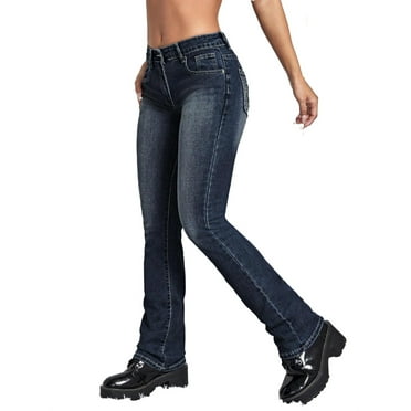 Women's Graphic Flare Leg Dark Wash Long Jeans XS (2)