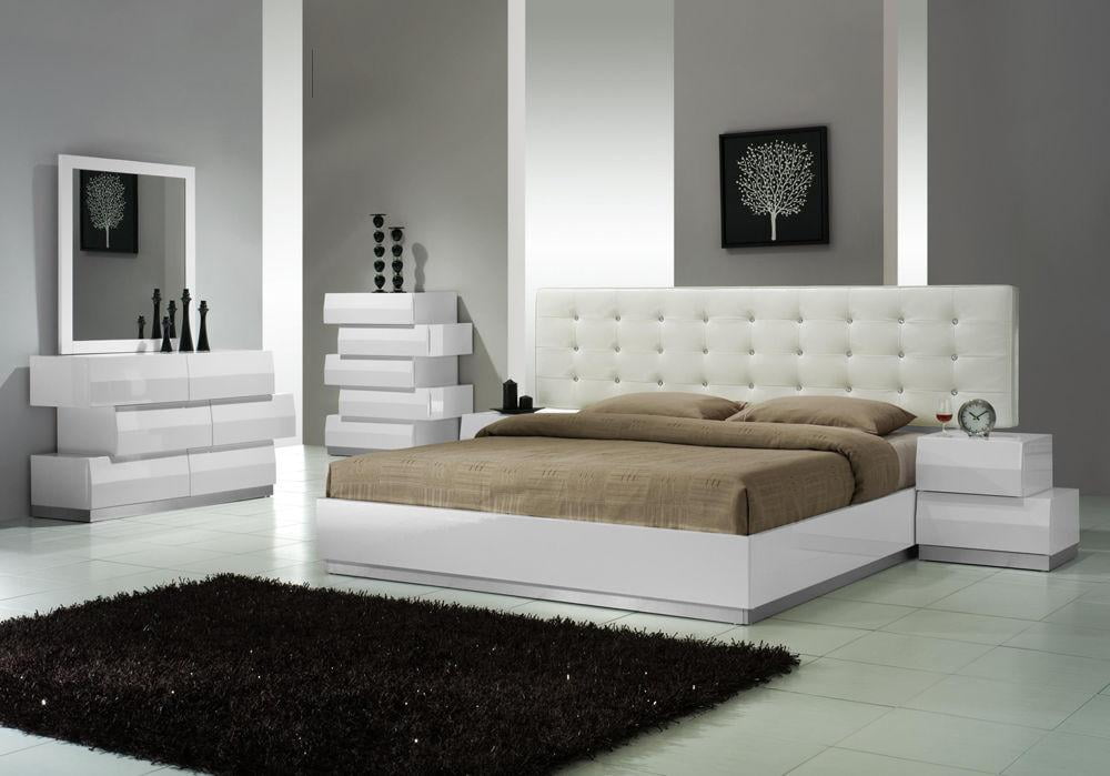 White Lacquer High Gloss Platform King Bedroom Set 5pcs J M Milan Contemporary Walmart Com