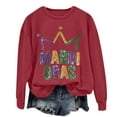 thumbnail image 2 of Mardi Gras Tops T-shirt Blouse for Womens,Womens MARDI GRAS Long Sleeves Round Neck Printed Loose Sweatshirt Wine 2XL, 2 of 4