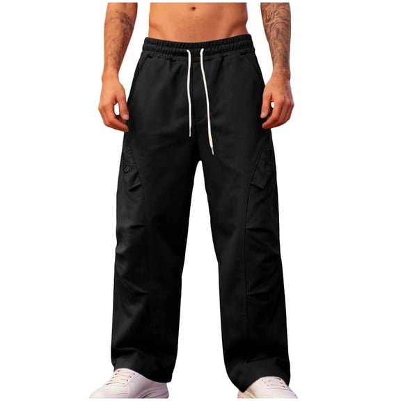 Havenre Mens Sweatpants Open Bottom Baggy Loose Wide Leg Cargo Sweat Pants Lightweight Casual Athletic Workout Jogger Pants with Pockets Black XXXL