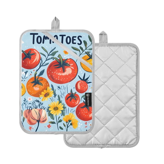 Yayeee Pot Holders Kitchen Heat Resistant with Pocket 7"x9.8" Cotton Oven Cooking Hot Pads, Yellow Floral Tomatoes