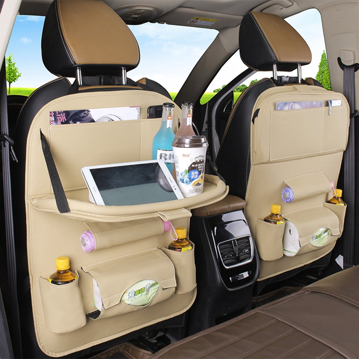 Car Seat Back Leather Organizer Storage Bag Foldable Waterproof Seat