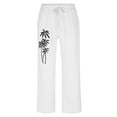thumbnail image 4 of Taqqpue Mens Linen Pants Printed Elastic Waist Drawstring Long Trousers Loose Fit Casual Straight Leg Pants with Pockets, 4 of 6