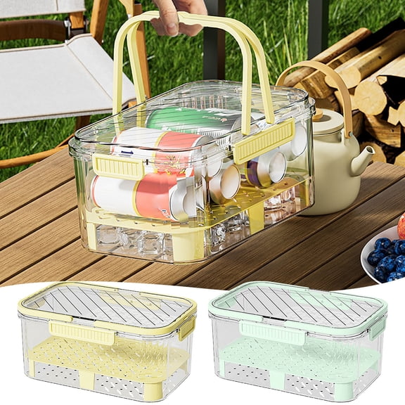Portable Food Storage Box | Large Capacity Crisper Container | Plastic Lunch Box with Lid, Handle | Fresh-Keeping, Leak-Proof | Picnic, Refrigerator, Multipurpose Organizer