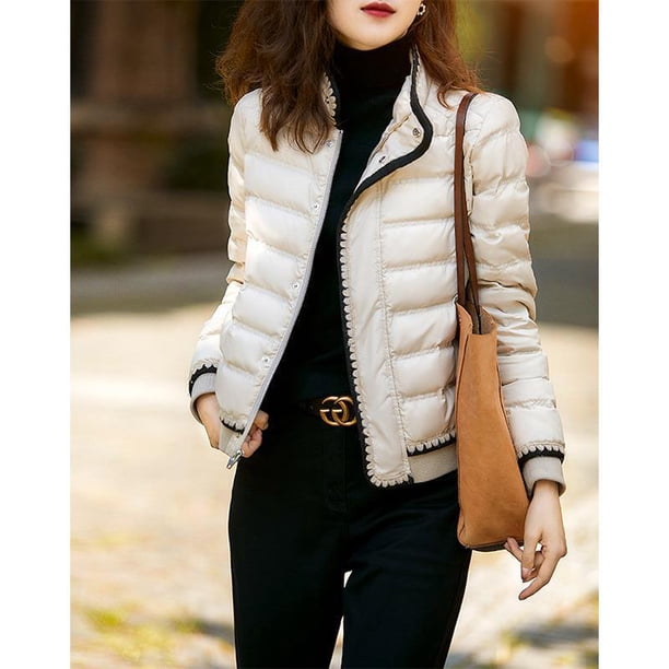 Chaqueta de plumón para mujer corta otoño e invierno 95 plumón de ganso blanco adelgazante abrigo de pan pequeño