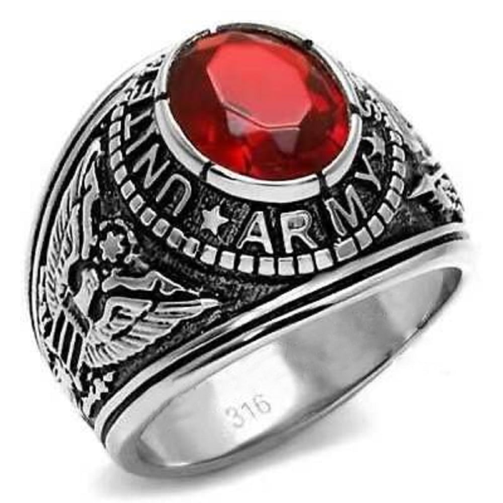 Red Siam Size8 US SELLER Men US Military Stainless Gold plated Marine Ring 