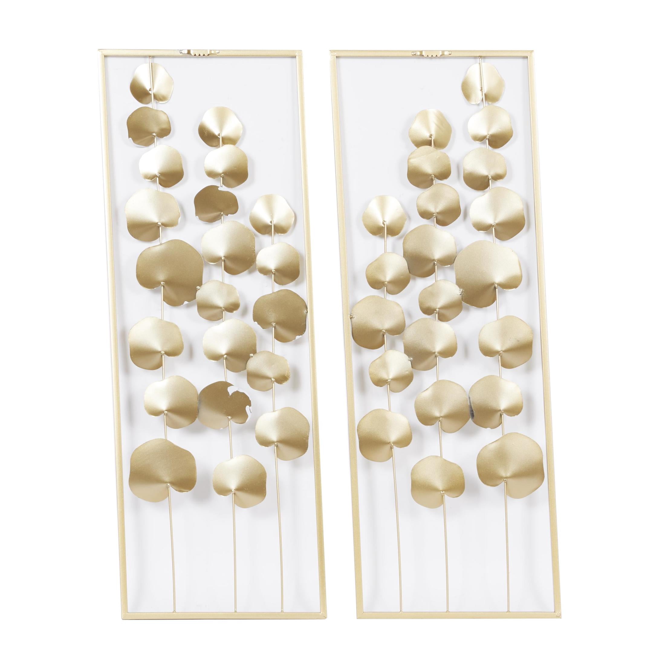 DecMode Gold Metal Cutout Floral Wall Decor with White Accents (2 Count)