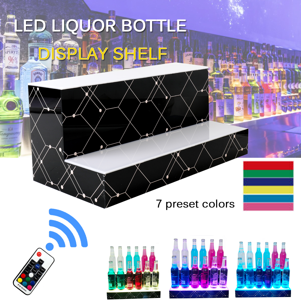 TABODD LED Lighted Liquor Bottle Display Shelf LED Bar Shelves for