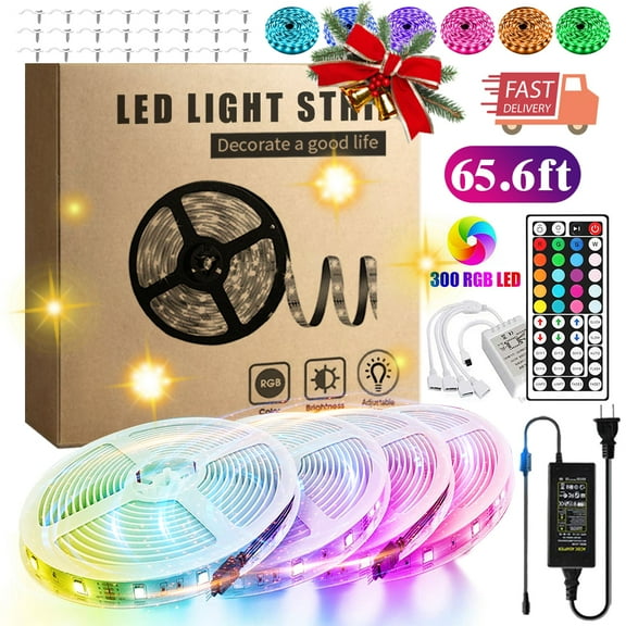 65.6ft No-Waterproof Led Strip Lights , RGB IR Remote Control, 5050 RGB LED Lights for Bedroom