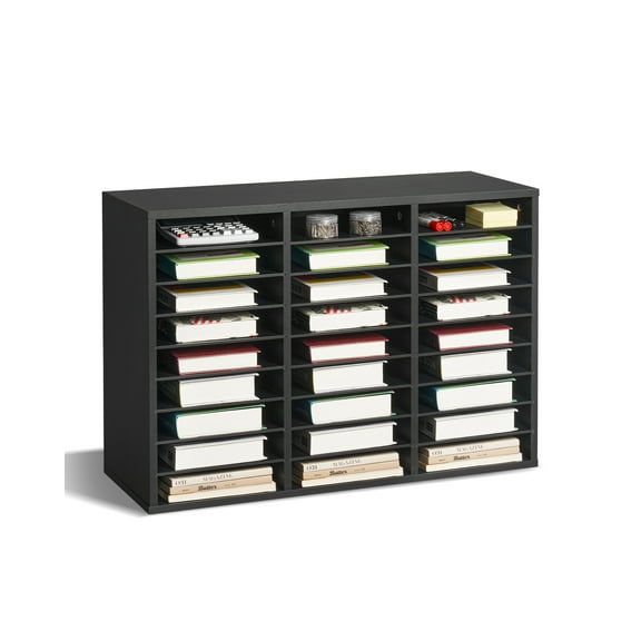 VEVOR Literature Organizer, 27 Compartments Office Mailbox with Removable Shelves, Wooden Mailbox Sorter Particle Board Office Home Classroom Storage, File Sorter for Files, Documents, Black