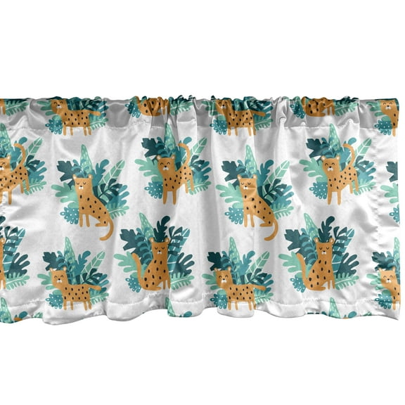 Ambesonne Animals Window Valance, Cheetah Greenery Pattern, 54" X 18", Orange Dark Teal