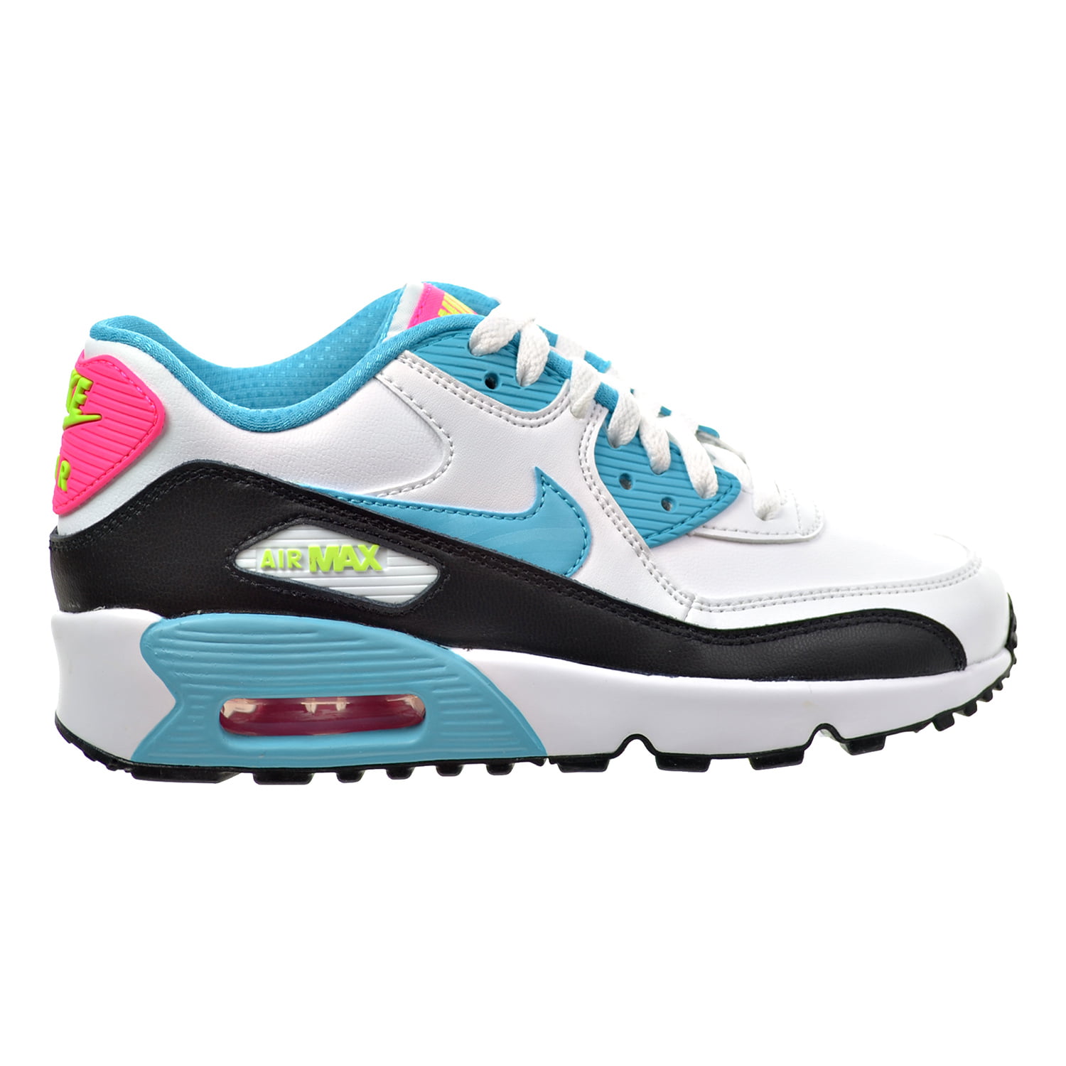 Nike Air Max 90 LTR (GS) Big Kid's Shoes White/Blue/Pink Blast/Ghost ...