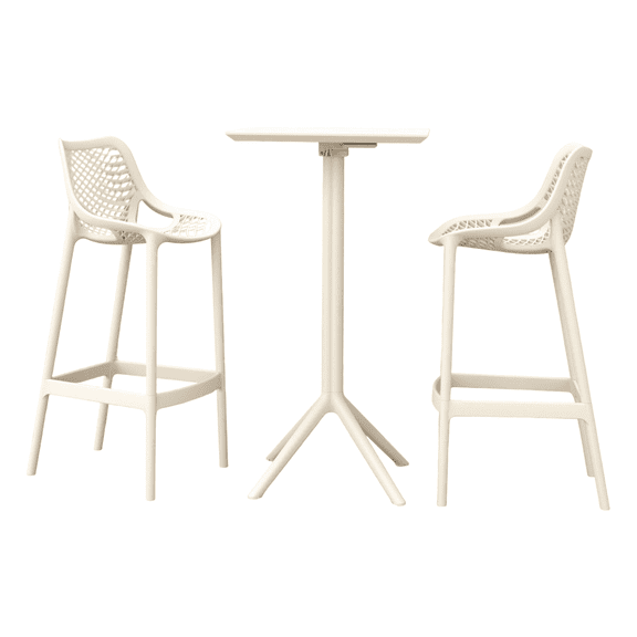 Luxury Commercial Living 3-Piece White Folding Outdoor Patio Bar Set 42.5"