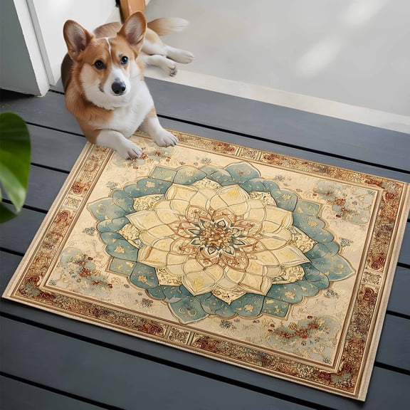 Vintage Flowers Pattern Washable Area Rug 2x3 Blue Classical Bohemian Retro Low-Profile Area Rugs with Non Slip Backing Indoor Floor Carpet for Entrance Living Room Bedroom Home Office