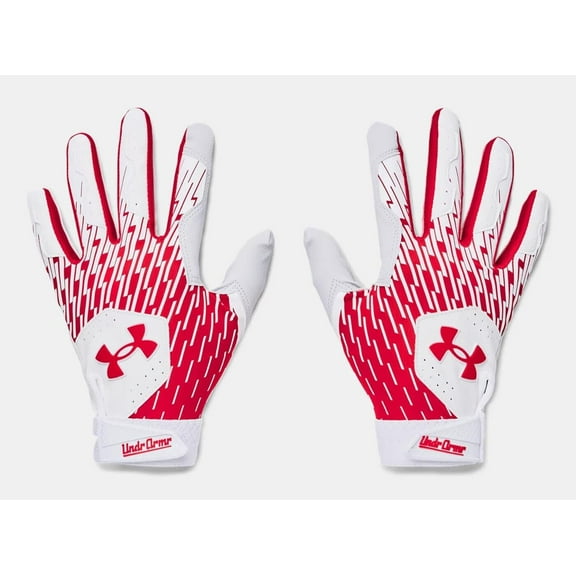 Under Armour Men's UA Clean Up Baseball Batting Gloves 1378764-105 White/Red