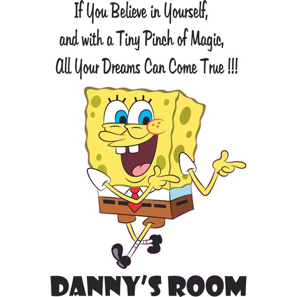 Spongebob Believe Quote Cartoon Customized Wall Decal Custom Vinyl Wall Art Personalized Name Baby Girls Boys Kids Bedroom Wall Decal Room Decor Wall Stickers Decoration Size 40x35 Inch