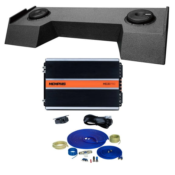 Memphis MJME19RAM8D1V2 Dual 8" Subwoofer Loaded Enclosure for 2019-up Dodge Crew Cab Ram with MJP1500.1 Monoblock Amplifier and Amp Wiring Kit