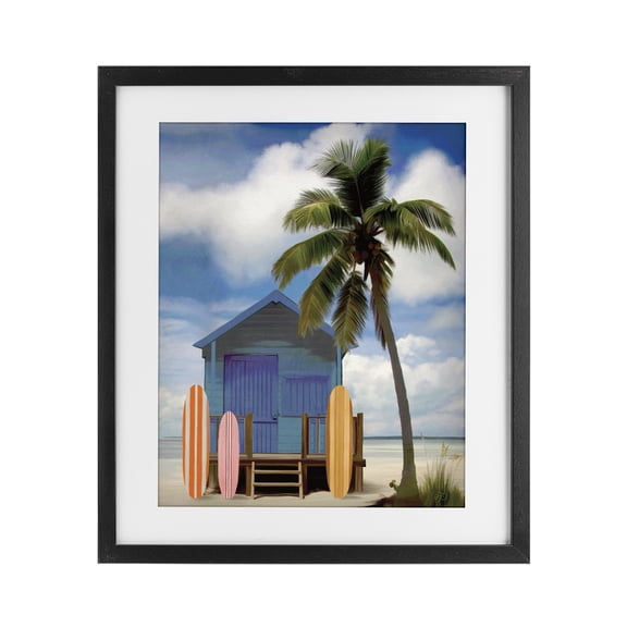Stupell Industries Coastal Palm Overhanging Surf Shop Black Framed Print Under Glass, 13 x 16, by Lisa R Dumm