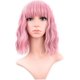 thumbnail image 3 of Peluca ondulada y rizada corta Peluca de cosplay rosa Bob natural hasta los hombros con flequillo de aire Pelucas marrones cortas, 3 of 5