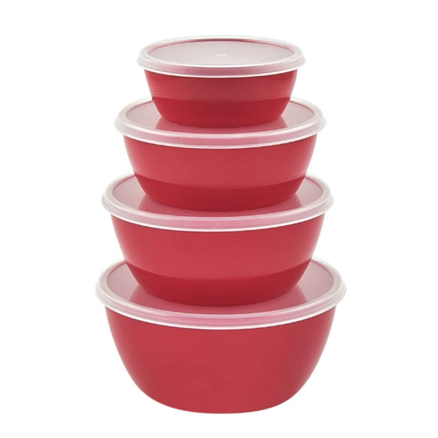 Juego de tazones con tapa Moocorvic, cuencos encajables con tapa hermética para cocina, cuenco antideslizante para hornear y almacenar alimentos (rojo, juego de 4 piezas)