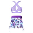 thumbnail image 2 of Linjinx Kids Girls Dance Crop Top with Side Drawstring Booty Shorts Set 2 Piece Gymnastics Outfits Butterfly 10, 2 of 7
