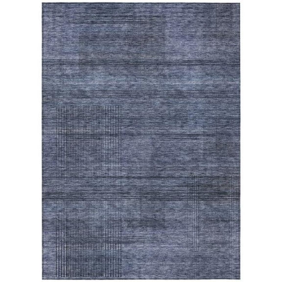 HomeRoots 588100 3 x 5 ft. Striped Washable Indoor & Outdoor Rectangle Area Rug, Navy Blue & Gray