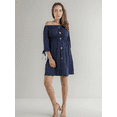 thumbnail image 3 of Vestido Maternidad Juvenil Rayón Fresco Vestido Embarazo Moderno Casual Verano Off Shoulder Color Azul Marino, 3 of 3