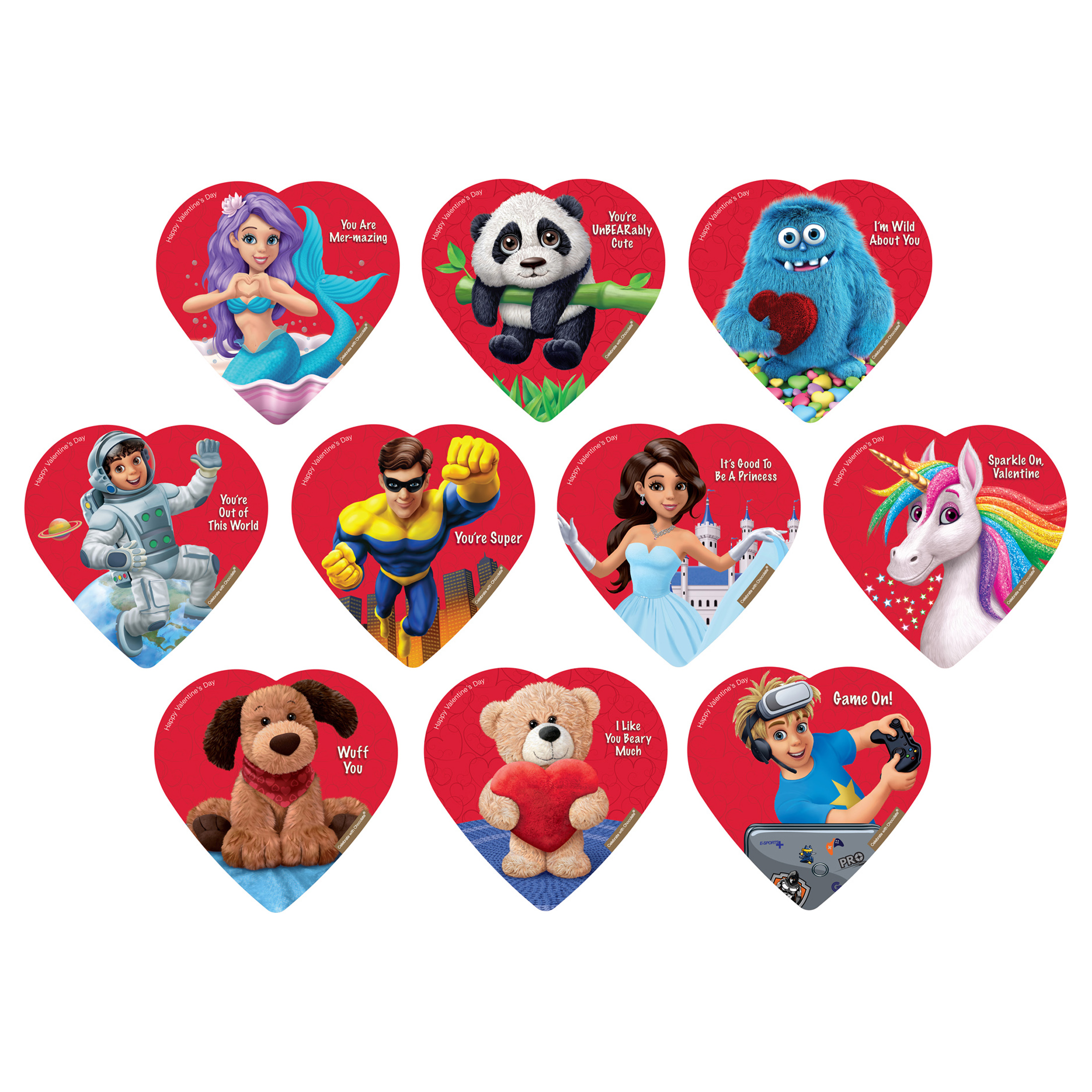 Elmer Chocolate Assorted Milk and Dark Chocolate, Comic Valentine's Day Heart, 2oz, 5 Pieces