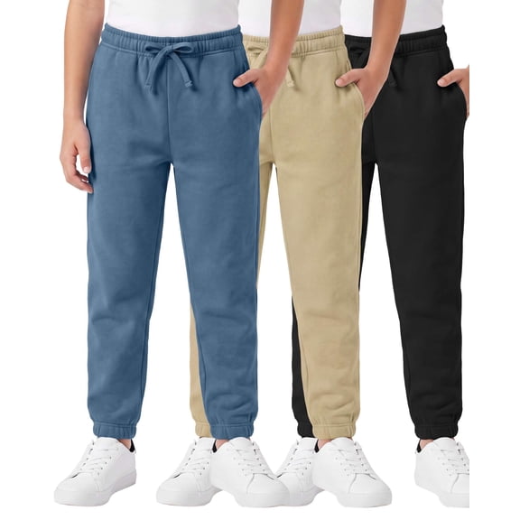 3 Pack Boys' Fleece Joggers Sweatpants Athletic Kids School Pants Pockets